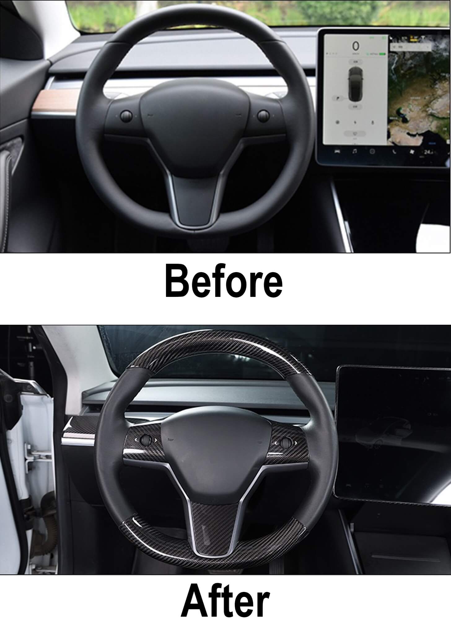 TESLA MODEL 3 & Y CARBON FIBER STEERING WHEEL BUTTON COVERS