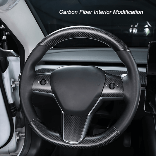Carbon Fiber Steering Wheel Cover for Tesla Model 3/Y - EnjoyEV