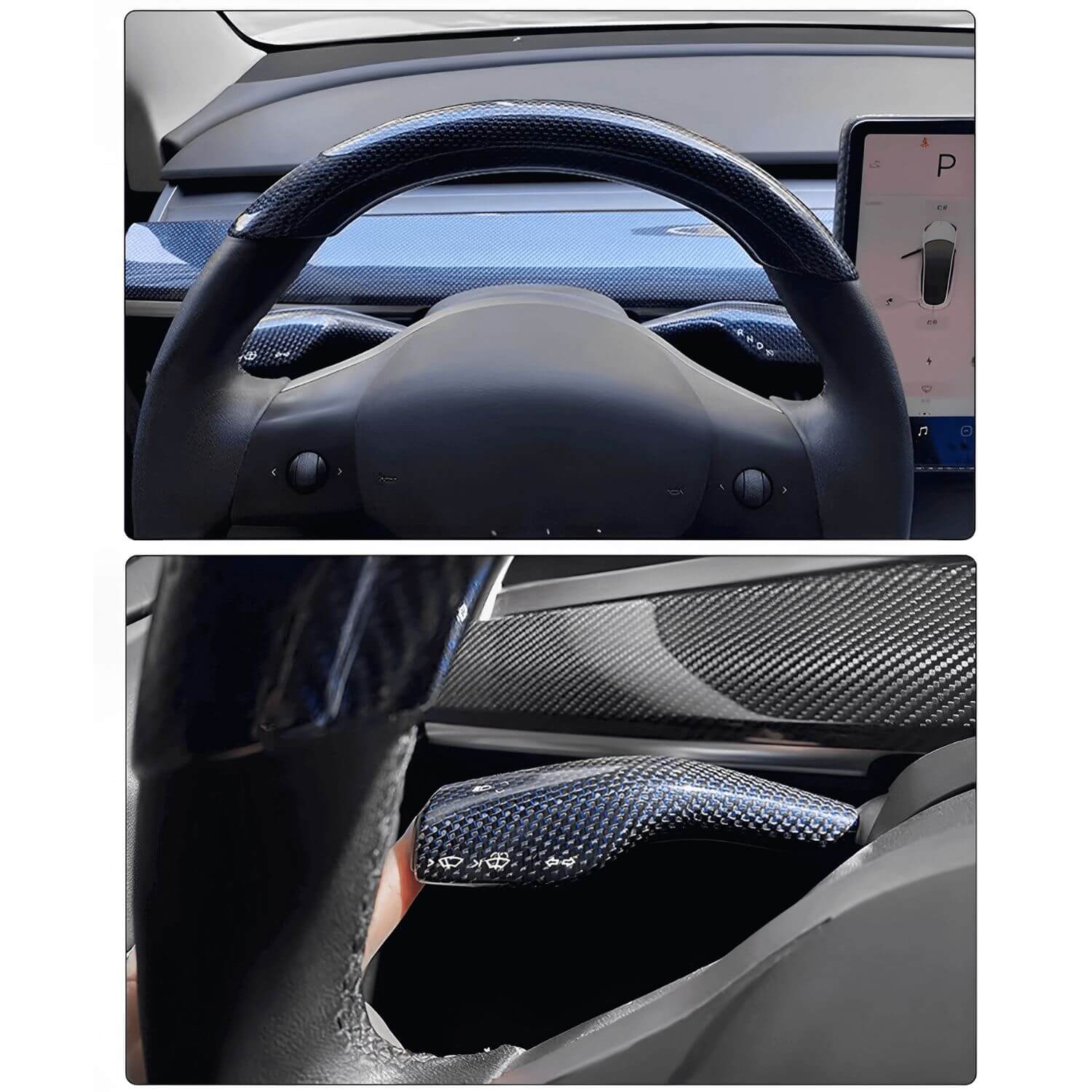 Tesla Model 3 and Y carbon fiber gear stalk cover wraps- EnjoyEV