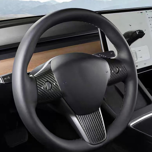 Carbon Fiber Steering Wheel Wrap For Tesla Model 3 & Y - EnjoyEV