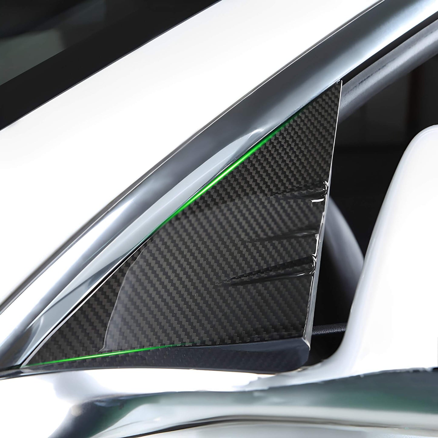 Carbon Fiber Front Door A-Pillar Triangle Cover Trims For Tesla Model 3 / Y