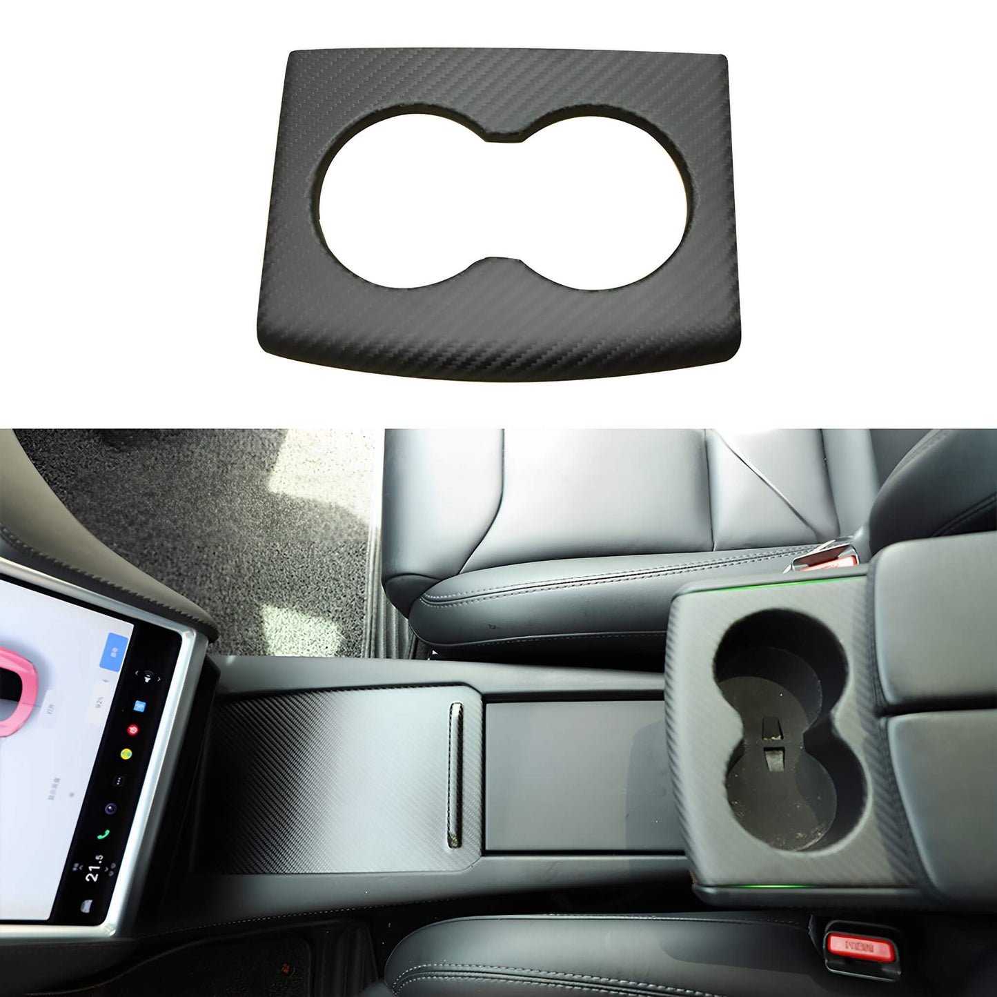 Carbon Fiber Cup Holder Cover Trim For Model S / X