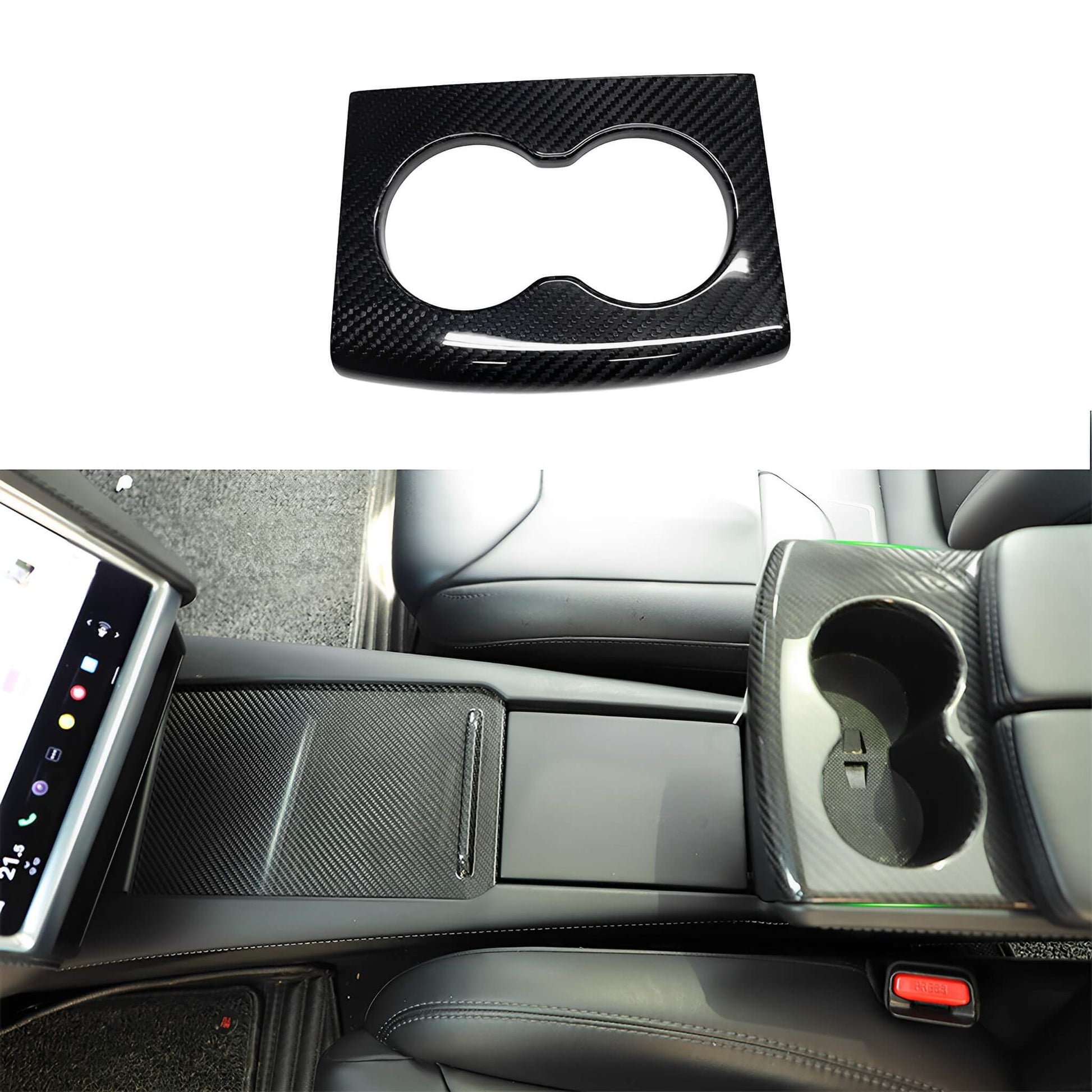 Best Carbon Fiber Cup Holder Cover Trim For Tesla Model S / X