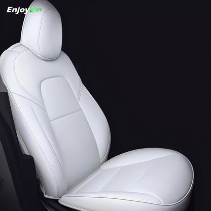 Full Seat White Leather Cover For Tesla Model 3 & Y - EnjoyEV