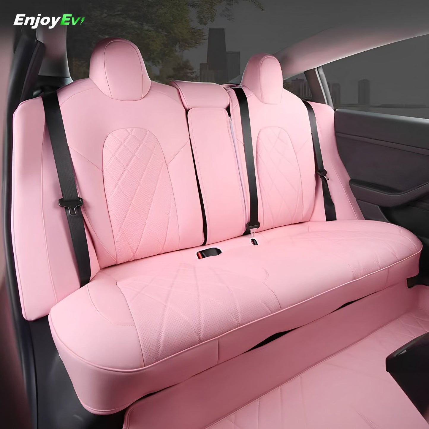 Tesla Model Y S Front and Rear Seat Full Seat Cover Pink - EnjoyEV