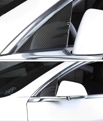 Tesla model Y and 3 Carbon Fiber Front Door A-Pillar Cover Trims