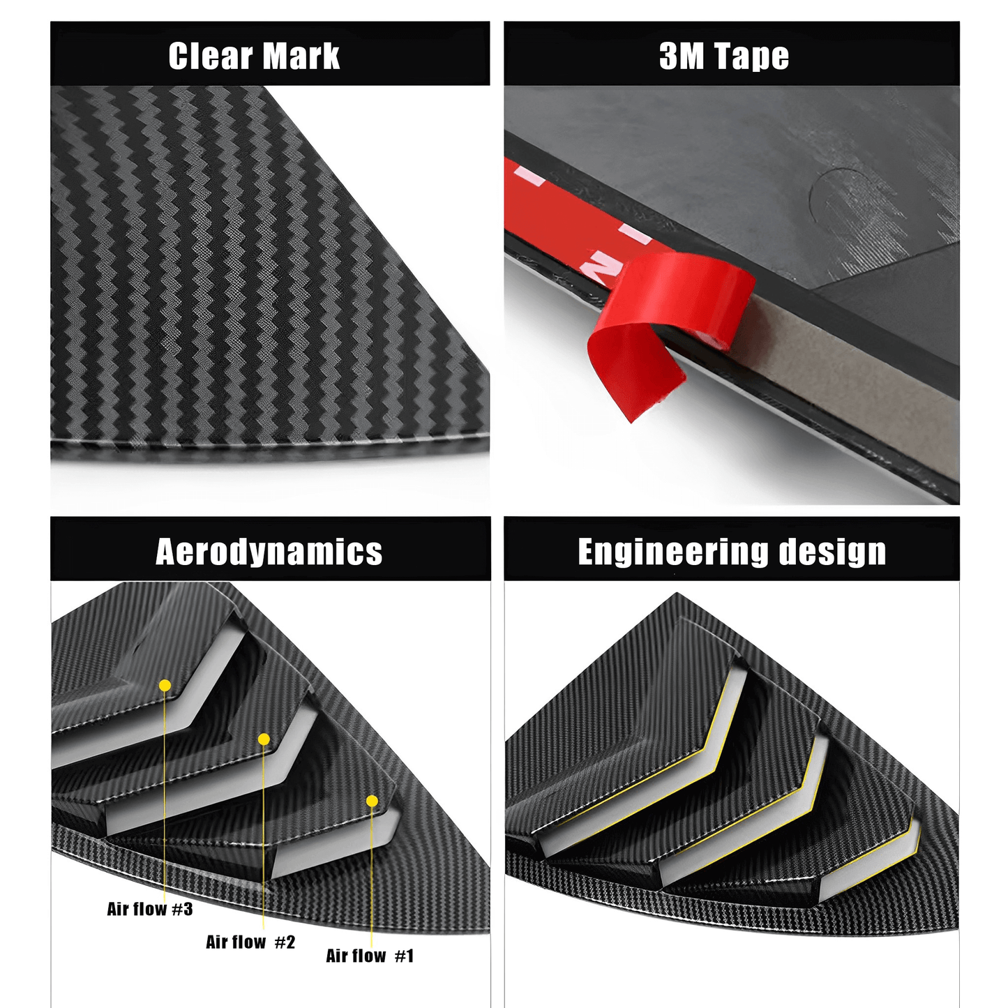 Black Carbon Fiber Window Louver Shutter Rear Quarter Cover