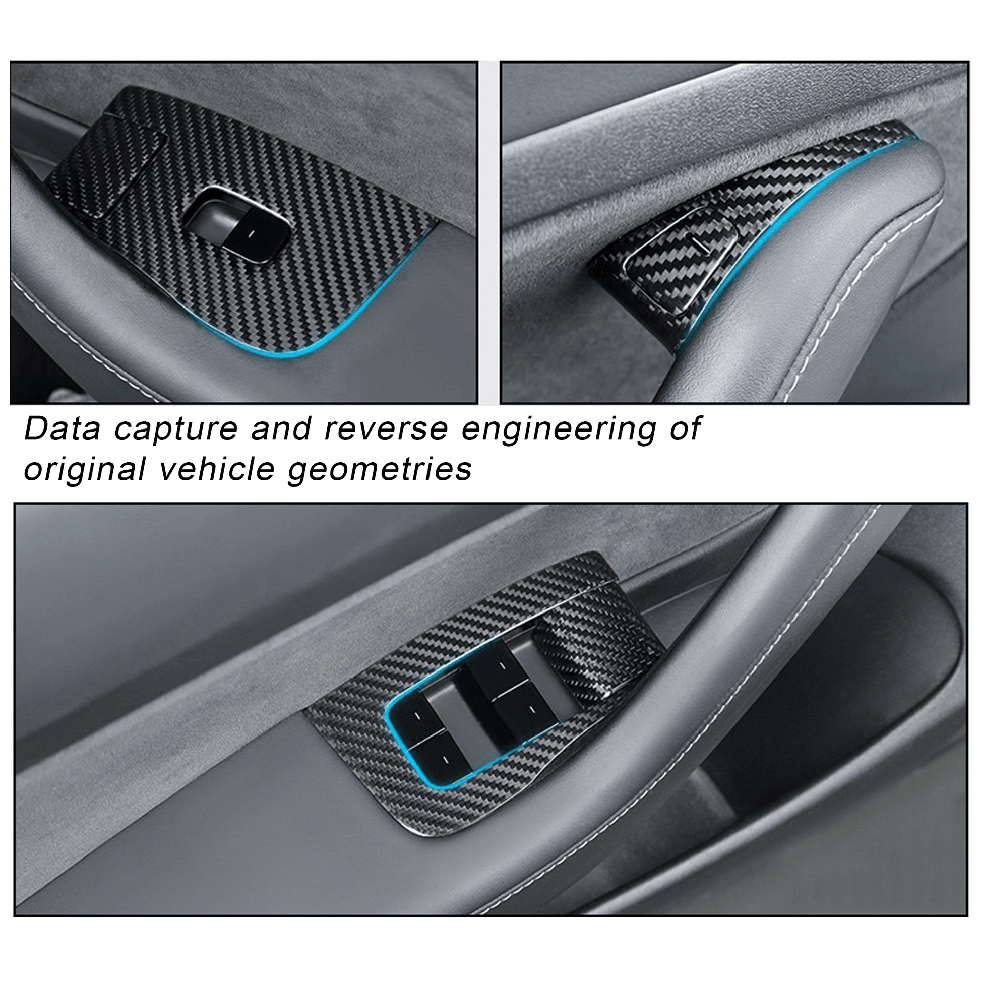 Tesla Mode 3 Carbon Fiber Inner Window Switch Cover Trim Panel Door Button Covers