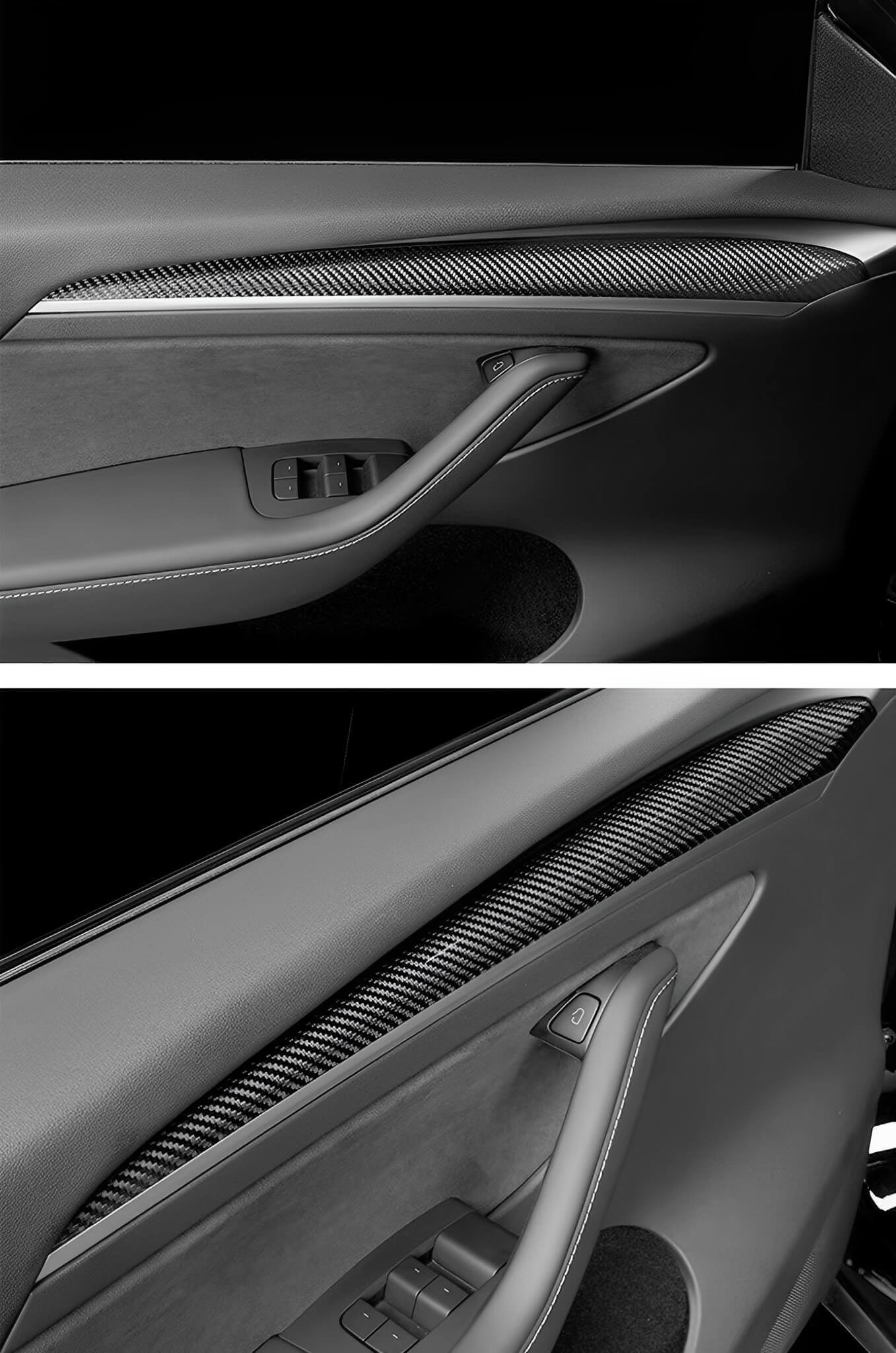 Real Carbon Fiber Door Panel Trim Accessories Cover for Tesla Model 3 & Y - EnjoyEV